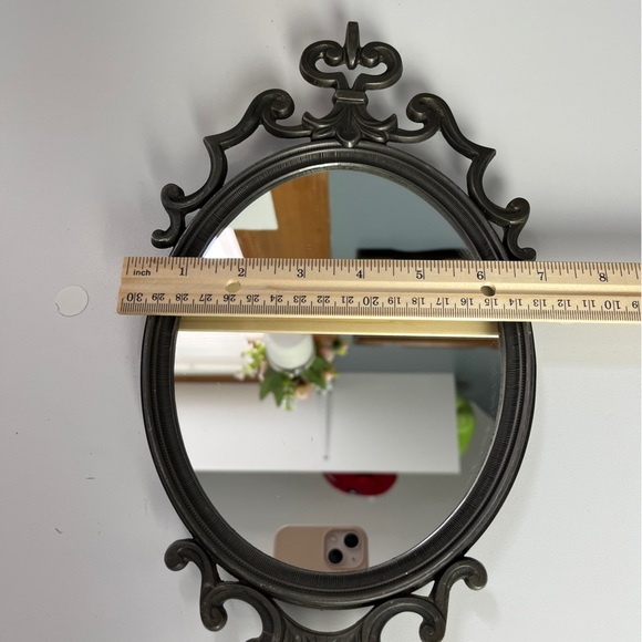 Vintage Gothic Pewter Metal Oval Wall Mirror MCM Victorian - Picture 7 of 13